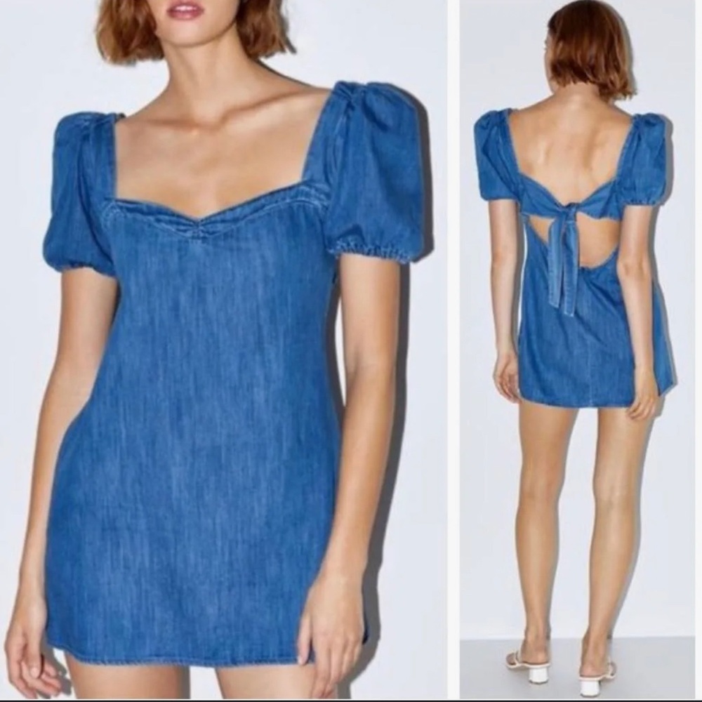 Zara Denim Puff Sleeve Blogger Mini
